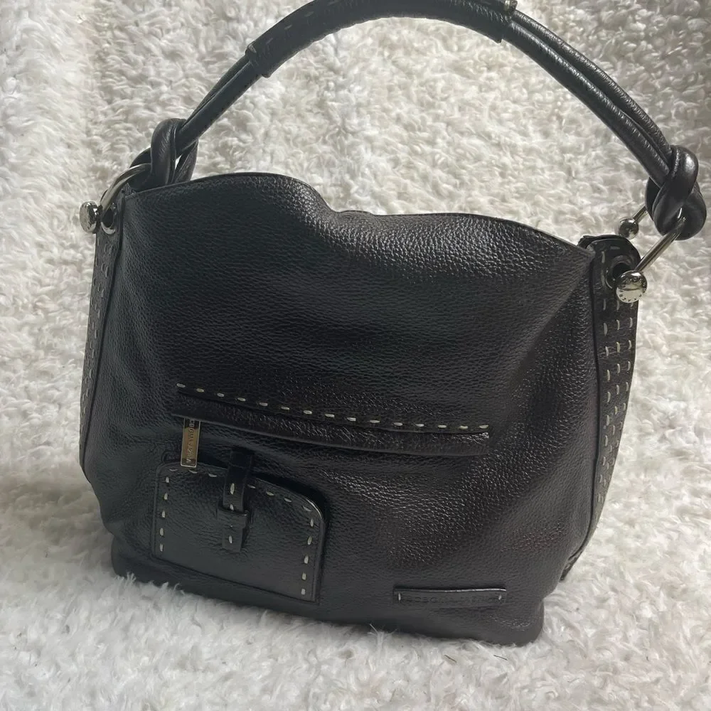 BCBGMAXAZRIA Hobo Leather dark Brown Bag Stitching accent,silver tone hardwares